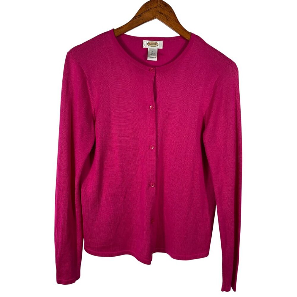 Talbots 100% Silk Pink Button Front Cardigan Lightweight Size 8 - Picture 2 of 12